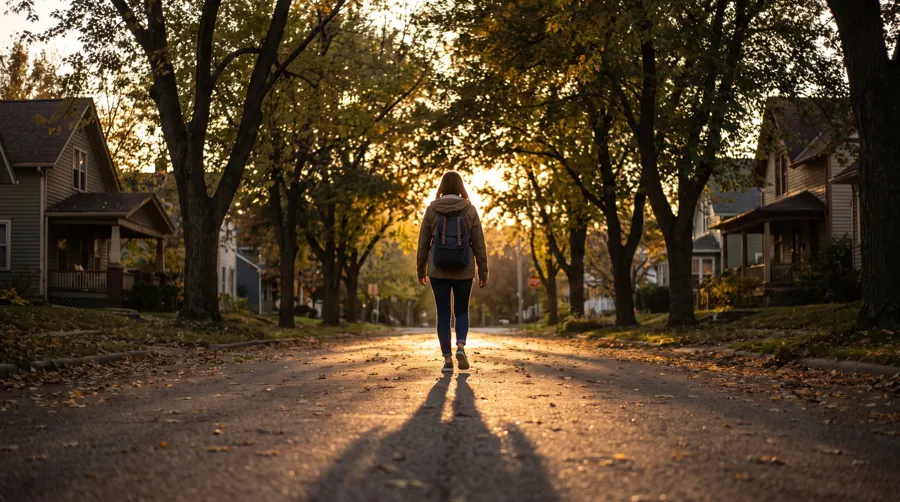 person taking a slow mindful walk outdoors as a soft life practice