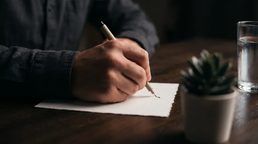 Person writing down their core values on a notecard as part of an intentional living practice